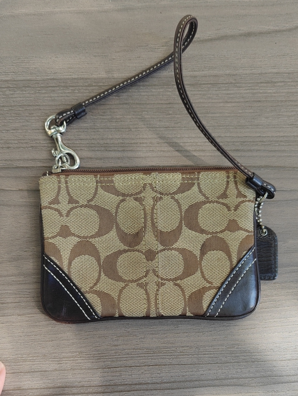 Coach Brown Khaki Signature Canvas Wristlet
